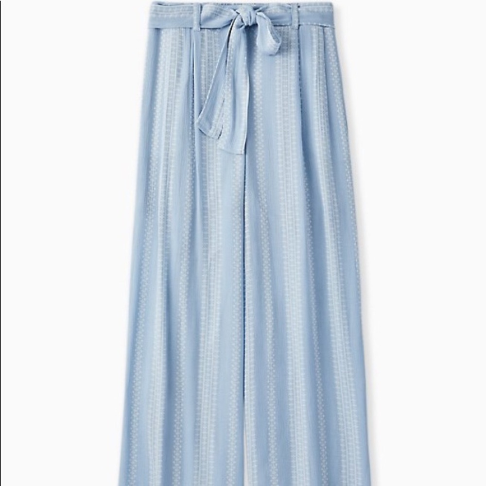 Torrid Light Blue Geo Stripe Gauze Self Tie Wide Leg Pant - Picture 5 of 9